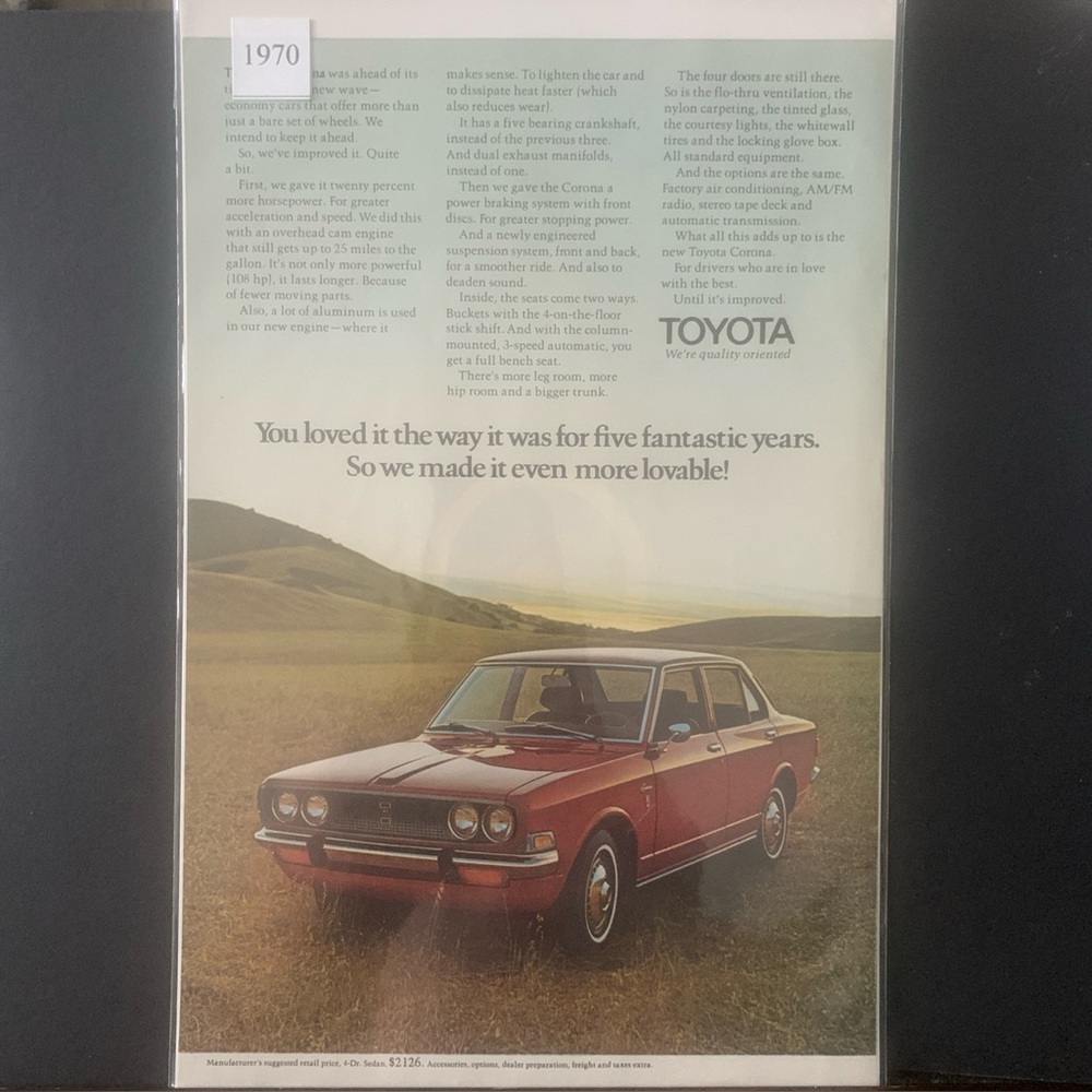 Vintage 1970 Toyota Five Fantastic Years Ad Advertisement